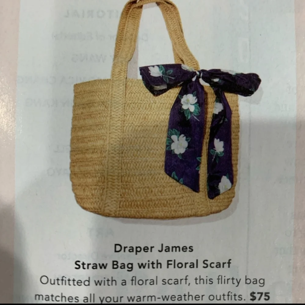 NEW IN PACKAGE DRAPER JAMES Straw Bag with Floral Scarf - Picture 7 of 9